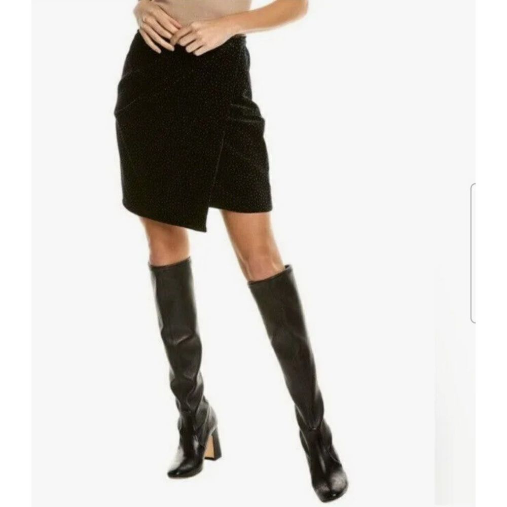 New! Theory Pleated Wrap Skirt in Dot Black Velvet, 4